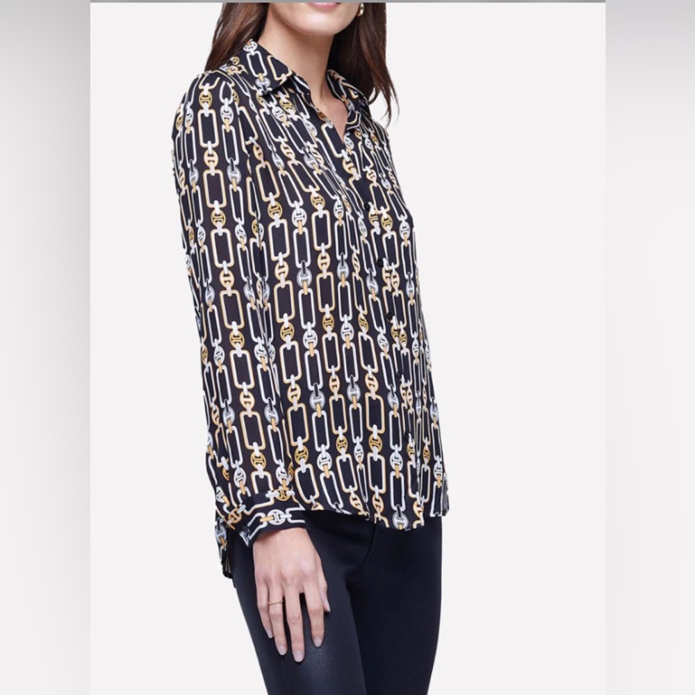 Nina Long Sleeve Blouse in Black & Multi Tonal